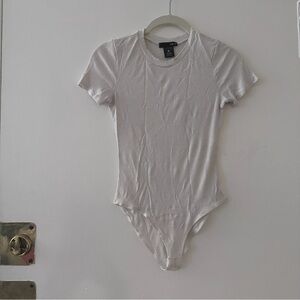 White Ribbed Short Sleeve Bodysuit